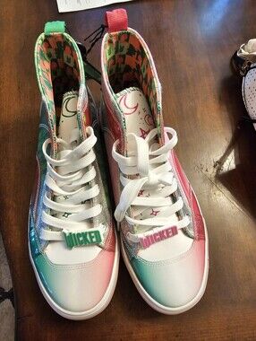Color-Blocked High Top Sneakers with 'WICKED' Lace Charm. Sz 10